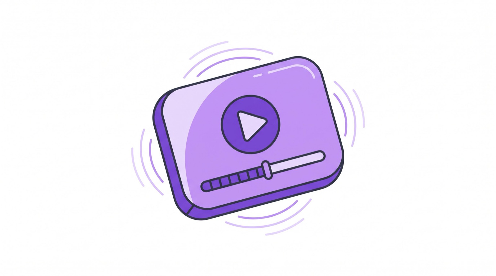 Player de podcast minimalista flutuando com botão de play, barra de progresso e ondas sonoras